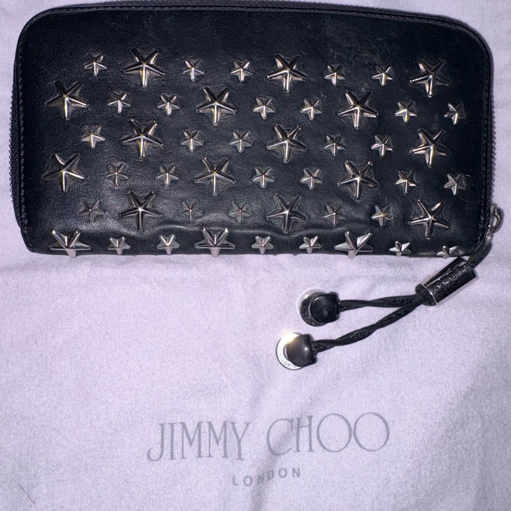 Jimmy Choo Filipa Black Wallet with Silver Star Studs